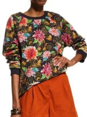 Nice L JOHNNY WAS Uptown Raglan Crewneck Boho Floral Sweatshirt
